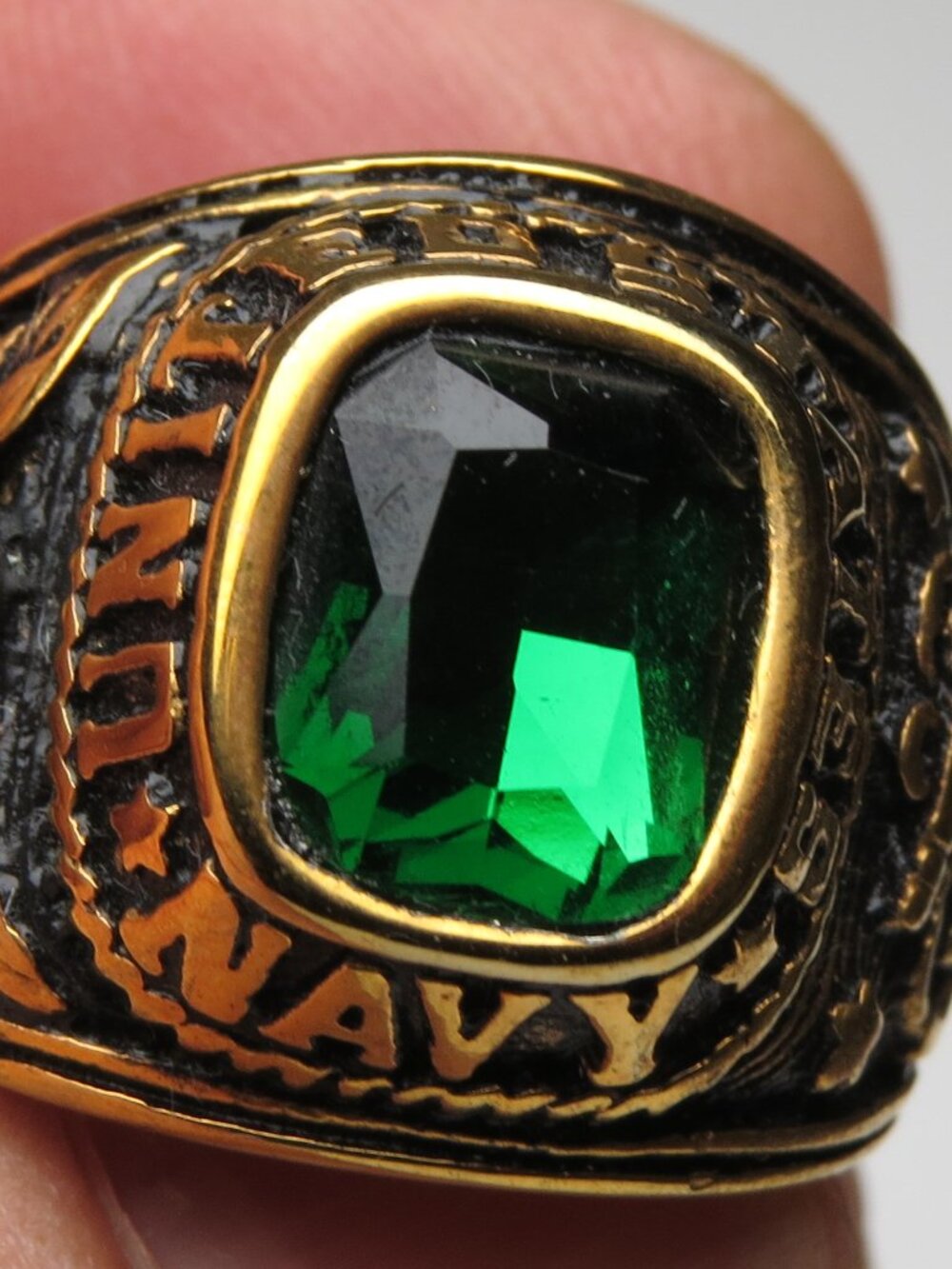 14k United States Navy Graduation Ring Emerald